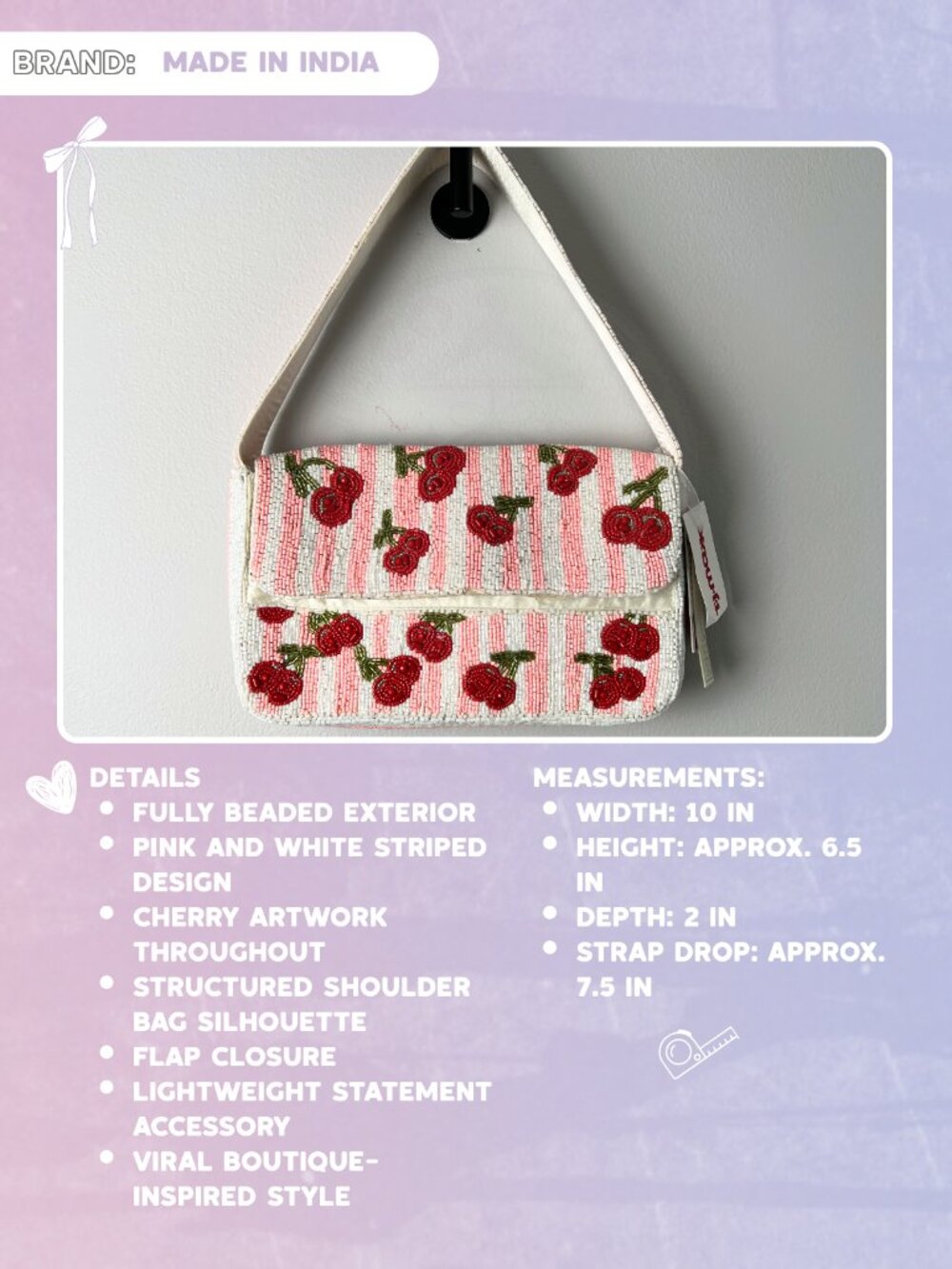 Viral Pink and White Cherry Picnic Beaded Shoulder Bag Made in India 🍒✨